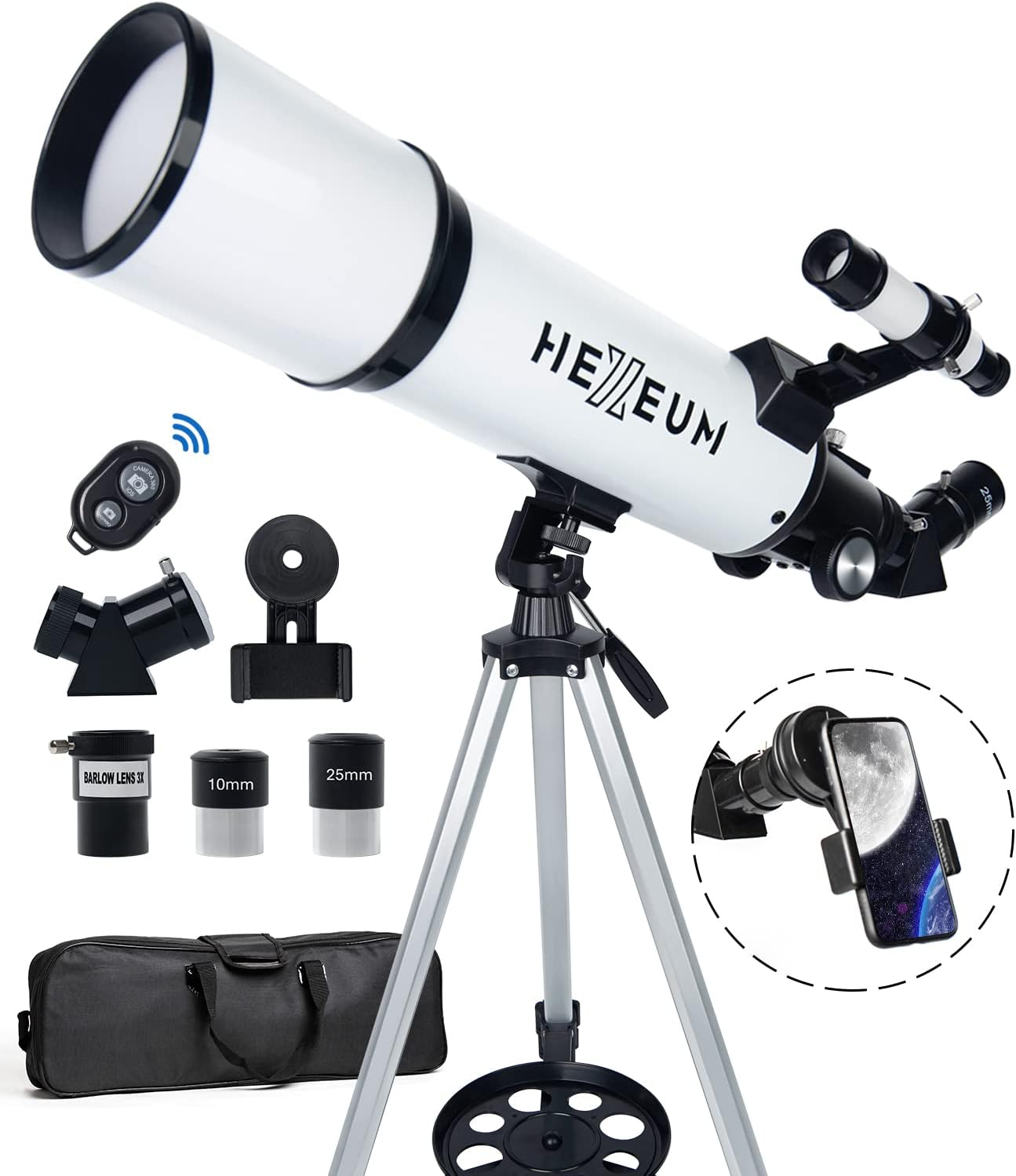 80mm 600mm Telescope for Adults & Beginners, AZ Mount Stargazing | 80mm 600mm telescope for adults and beginners; fully multi-coated high-transmission optics, phone adapter, remote and bag