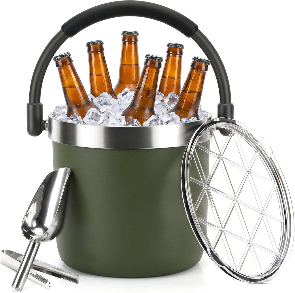256 oz / 7L Insulated Ice Bucket with Lid and Handle, Stainless Steel Beverage Bucket for Beer, Wine & Champagne, Double Wall Vacuum Cooler for Parties, Patio & Outdoor Entertaining