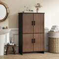 Bathroom Storage Cabinet, Floor Cabinet with 4 Fluted Doors and 2 Adjustable Shelves Wooden Tall Freestanding Organizers and Storage