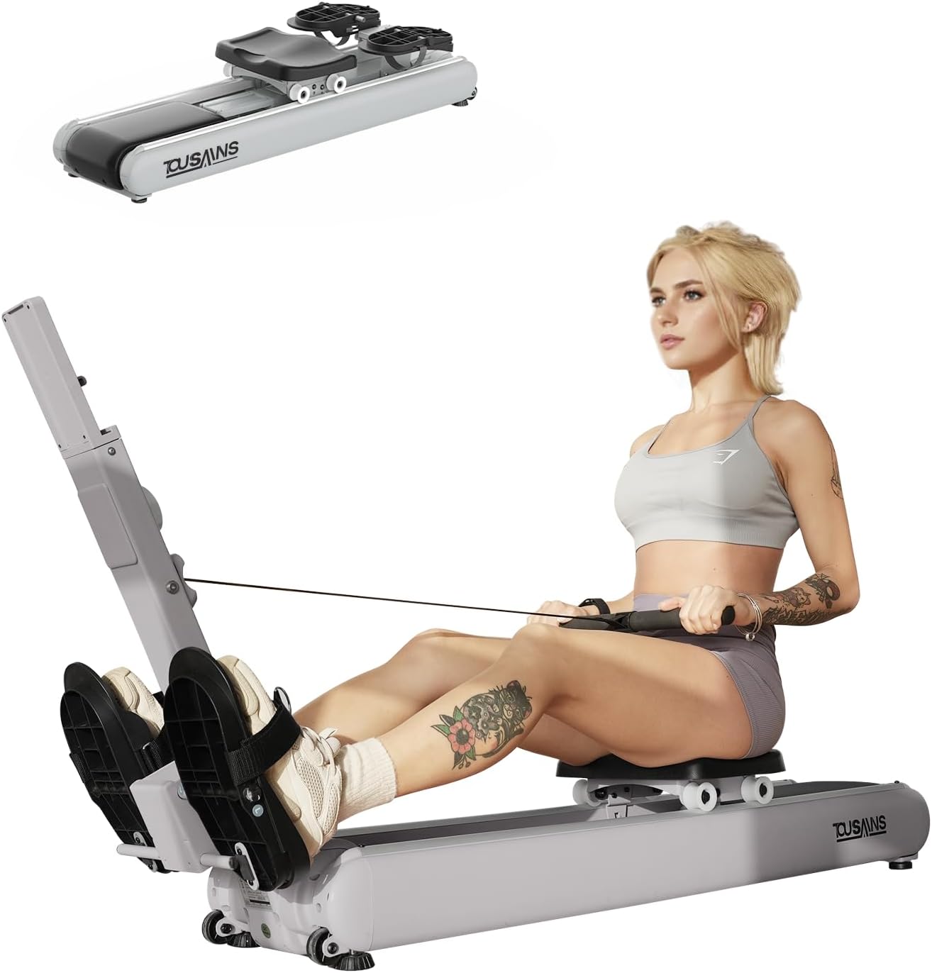 ER7 Self-Powered Rowing Machine, Magnetic Folding Rowing Machine for Home with 32 Resistance Levels, Quiet Dual Rail Foldable Rower for Full Body Workout