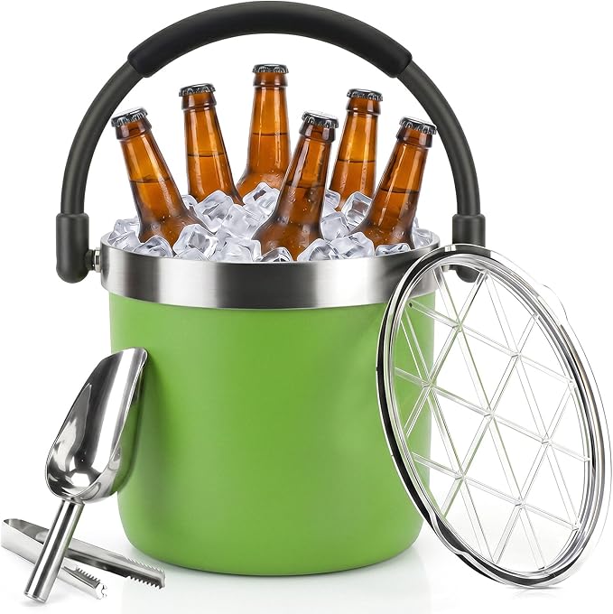 256 oz / 7L Insulated Ice Bucket with Lid and Handle, Stainless Steel Beverage Bucket for Beer, Wine & Champagne, Double Wall Vacuum Cooler for Parties, Patio & Outdoor Entertaining
