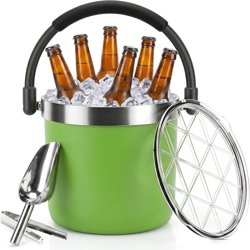 256 oz / 7L Insulated Ice Bucket with Lid and Handle, Stainless Steel Beverage Bucket for Beer, Wine & Champagne, Double Wall Vacuum Cooler for Parties, Patio & Outdoor Entertaining