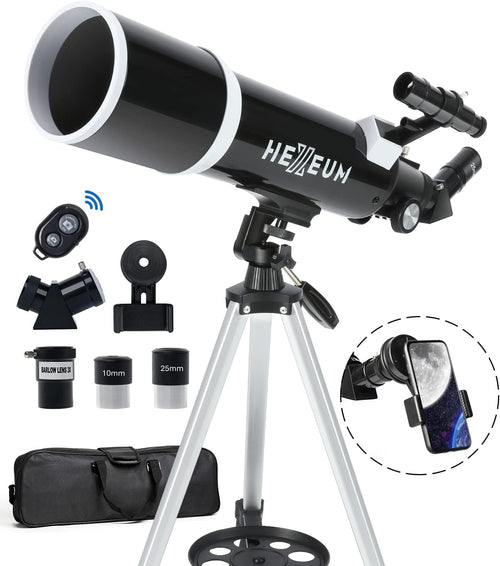 80mm 600mm Telescope for Adults & Beginners, AZ Mount Stargazing | 80mm 600mm telescope for adults and beginners; fully multi-coated high-transmission optics, phone adapter, remote and bag