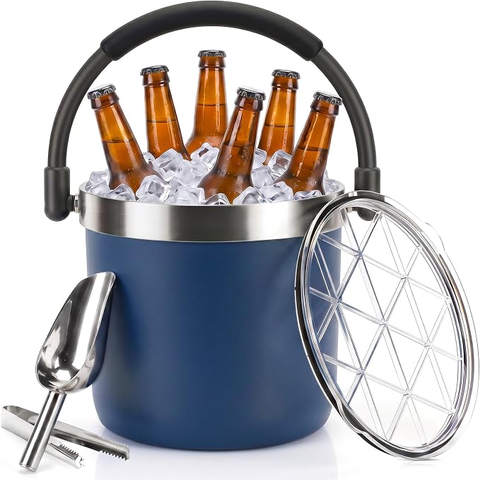 256 oz / 7L Insulated Ice Bucket with Lid and Handle, Stainless Steel Beverage Bucket for Beer, Wine & Champagne, Double Wall Vacuum Cooler for Parties, Patio & Outdoor Entertaining