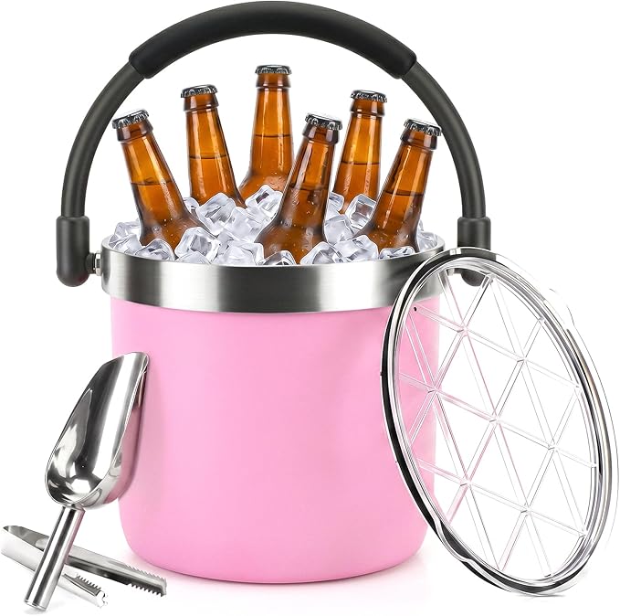 256 oz / 7L Insulated Ice Bucket with Lid and Handle, Stainless Steel Beverage Bucket for Beer, Wine & Champagne, Double Wall Vacuum Cooler for Parties, Patio & Outdoor Entertaining