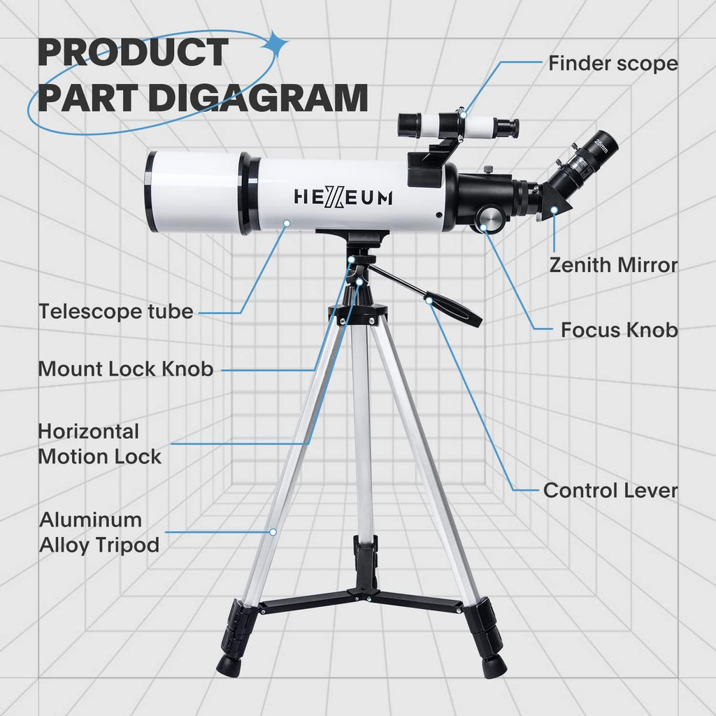 80mm 600mm Telescope for Adults & Beginners, AZ Mount Stargazing | 80mm 600mm telescope for adults and beginners; fully multi-coated high-transmission optics, phone adapter, remote and bag