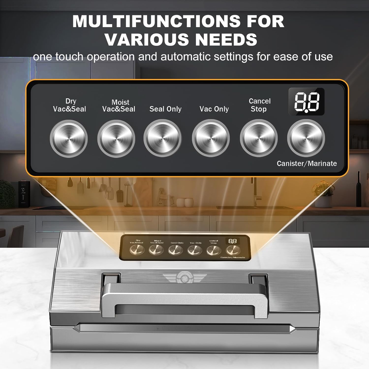 Precision Food Vacuum Sealer Machine, Fully Automatic Vacuum Sealing System, Commercial Food Vacuum Saver Pro, Double Heat Seal, Easy-Lock Handle, Built-in Cutter&Bag Storage, Hose&Bag Rolls