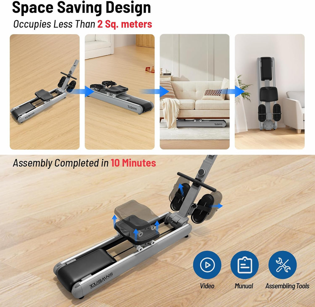 ER7 Self-Powered Rowing Machine, Magnetic Folding Rowing Machine for Home with 32 Resistance Levels, Quiet Dual Rail Foldable Rower for Full Body Workout