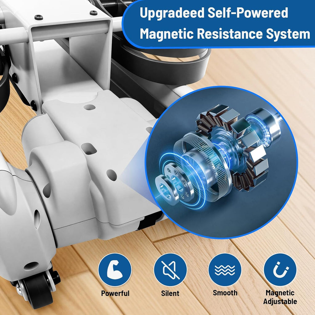 ER7 Self-Powered Rowing Machine, Magnetic Folding Rowing Machine for Home with 32 Resistance Levels, Quiet Dual Rail Foldable Rower for Full Body Workout