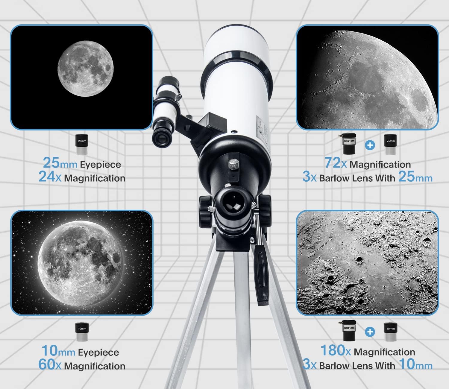 80mm 600mm Telescope for Adults & Beginners, AZ Mount Stargazing | 80mm 600mm telescope for adults and beginners; fully multi-coated high-transmission optics, phone adapter, remote and bag