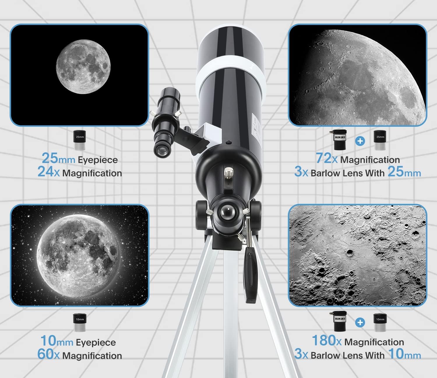 80mm 600mm Telescope for Adults & Beginners, AZ Mount Stargazing | 80mm 600mm telescope for adults and beginners; fully multi-coated high-transmission optics, phone adapter, remote and bag