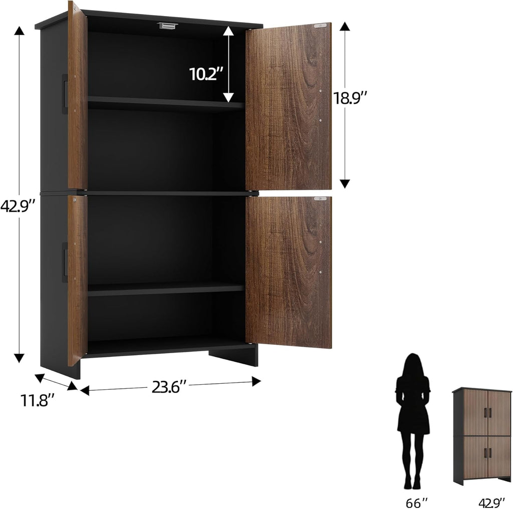 Bathroom Storage Cabinet, Floor Cabinet with 4 Fluted Doors and 2 Adjustable Shelves Wooden Tall Freestanding Organizers and Storage