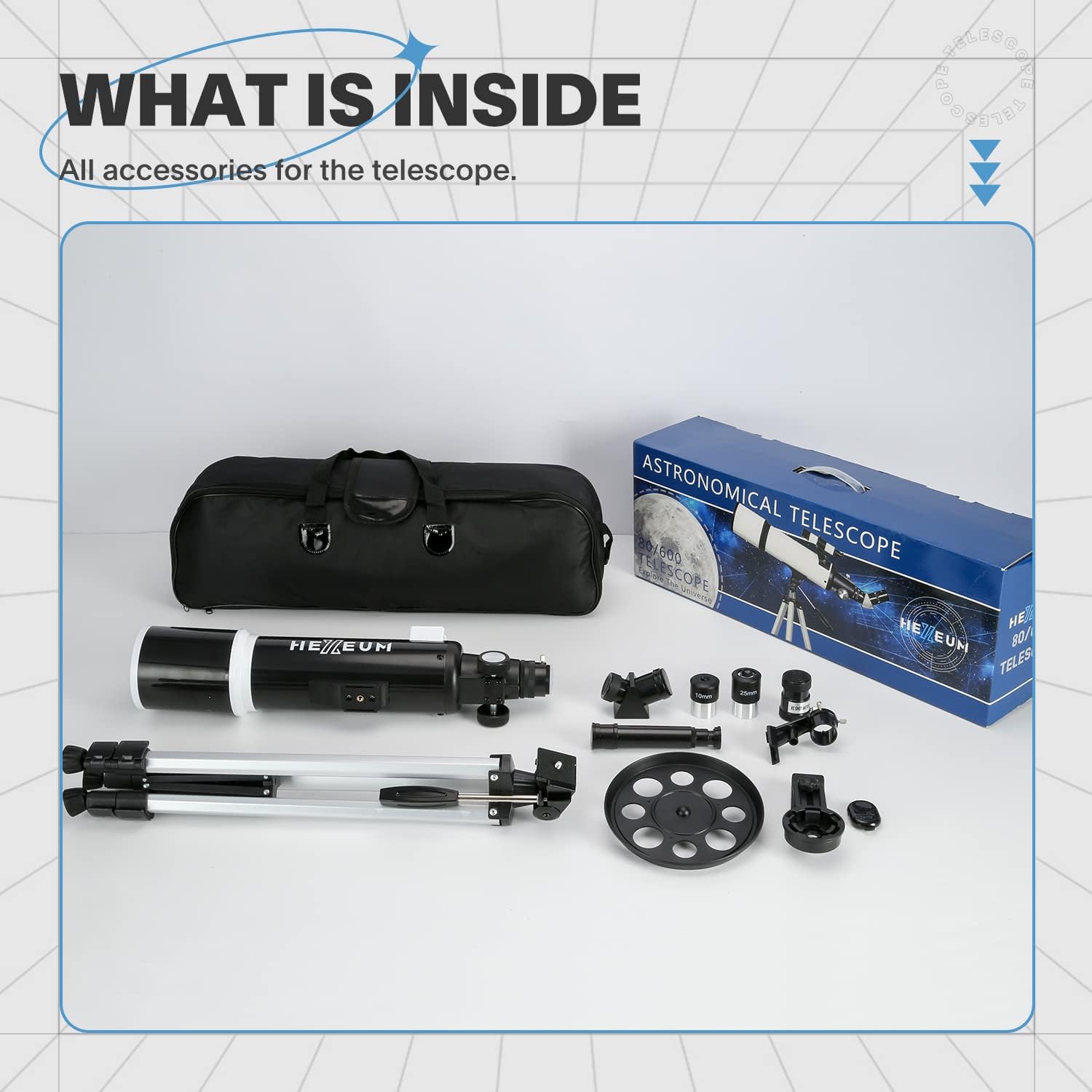 80mm 600mm Telescope for Adults & Beginners, AZ Mount Stargazing | 80mm 600mm telescope for adults and beginners; fully multi-coated high-transmission optics, phone adapter, remote and bag