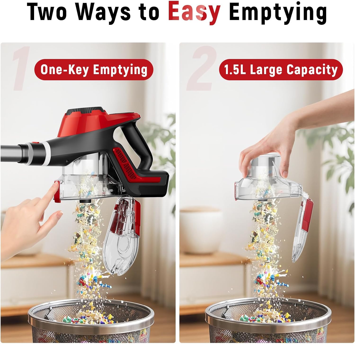 Cordless Vacuum Cleaner for Home, Stick Vacuum 45Kpa, Smart Display & 1.5L Dust Cup, MAX 40mins Runtime, Rechargeable Lightweight Handheld Vavuum for Pet Hair/Carpet/Hardwood Floor/Car