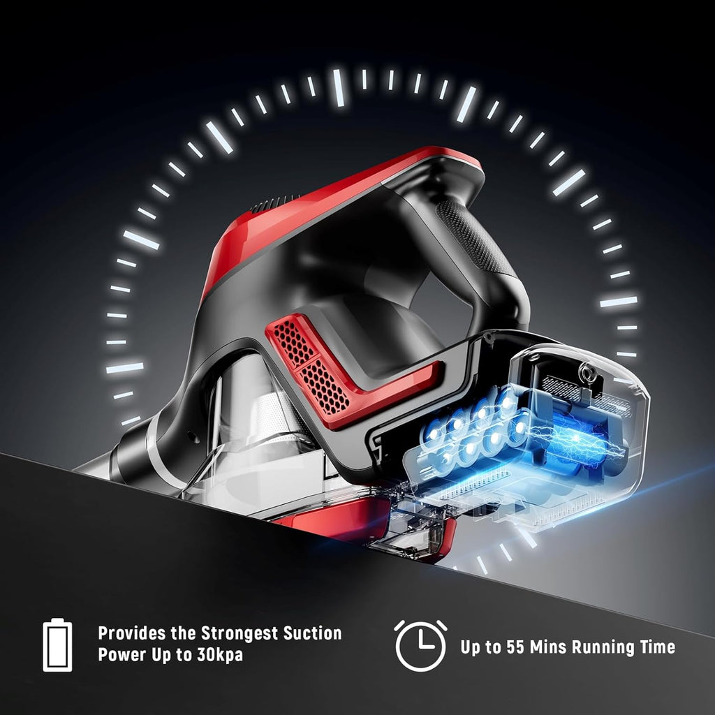 Cordless Vacuum Cleaner for Home, Stick Vacuum 45Kpa, Smart Display & 1.5L Dust Cup, MAX 40mins Runtime, Rechargeable Lightweight Handheld Vavuum for Pet Hair/Carpet/Hardwood Floor/Car