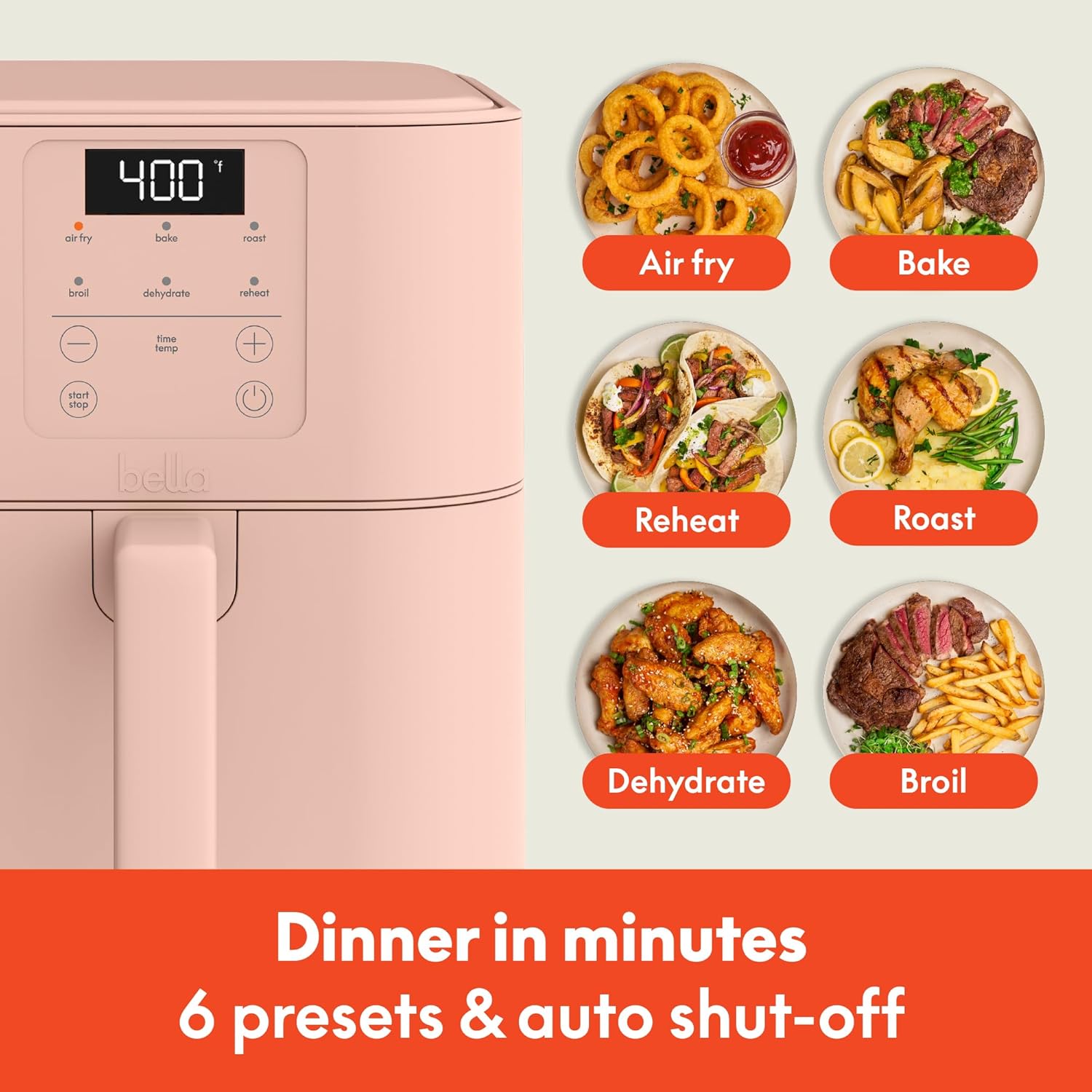 6 Qt Slim Air Fryer,  Adjustable Temperature, 6 Preset Cooking Options, 60 Min Auto Shutoff w Audible Tone, 5lb Capacity