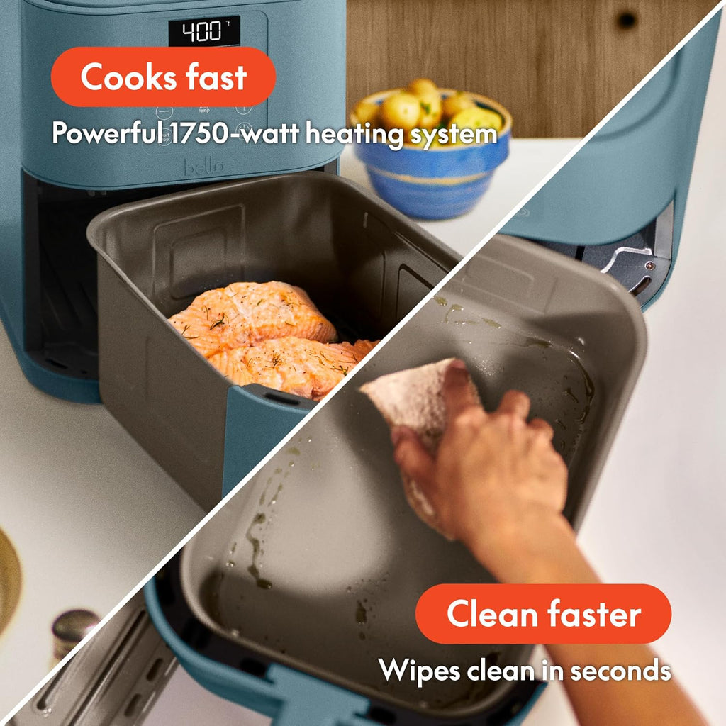 6 Qt Slim Air Fryer,  Adjustable Temperature, 6 Preset Cooking Options, 60 Min Auto Shutoff w Audible Tone, 5lb Capacity