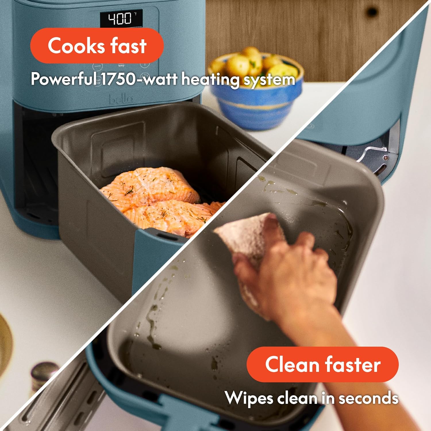 6 Qt Slim Air Fryer,  Adjustable Temperature, 6 Preset Cooking Options, 60 Min Auto Shutoff w Audible Tone, 5lb Capacity