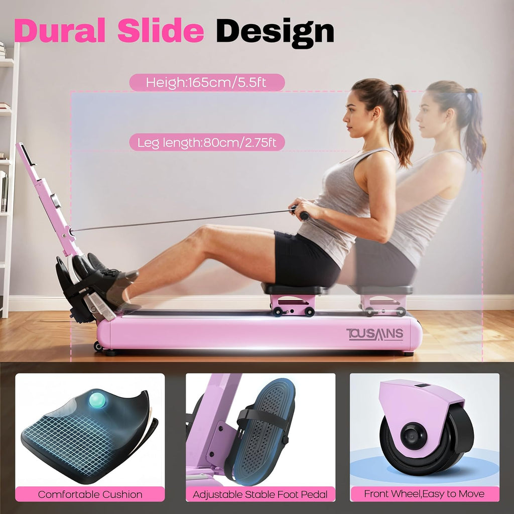 ER7 Self-Powered Rowing Machine, Magnetic Folding Rowing Machine for Home with 32 Resistance Levels, Quiet Dual Rail Foldable Rower for Full Body Workout
