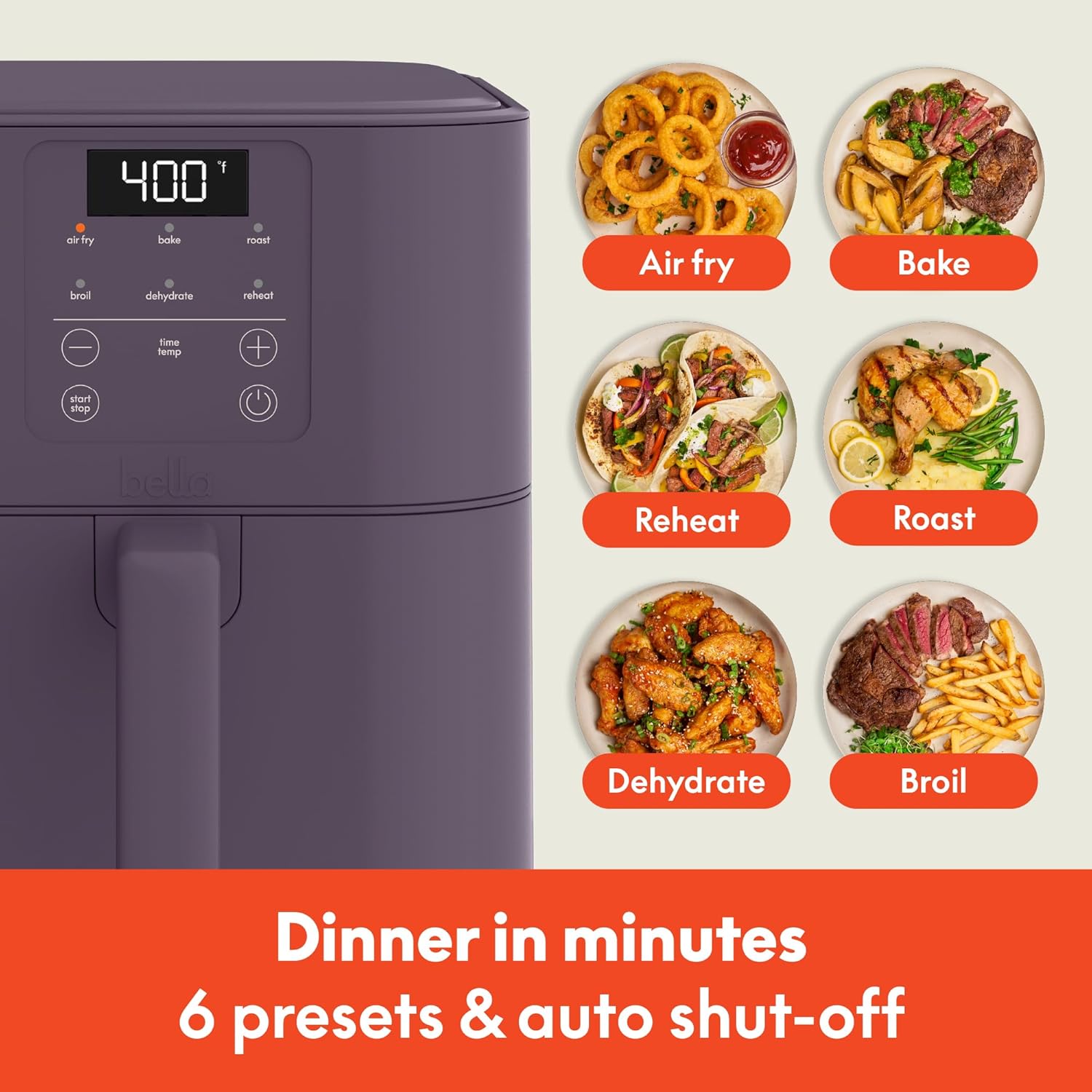 6 Qt Slim Air Fryer,  Adjustable Temperature, 6 Preset Cooking Options, 60 Min Auto Shutoff w Audible Tone, 5lb Capacity