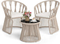3 Piece Patio Leisure Chair Set, Outdoor Rope-Woven Cushioned Armchairs & Table Set with Tempered Glass Tabletop, for Balcony, Porch, Backyard