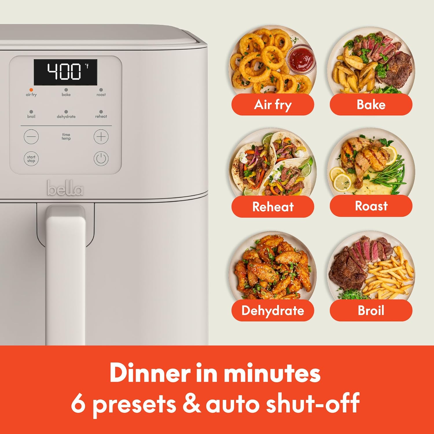 6 Qt Slim Air Fryer,  Adjustable Temperature, 6 Preset Cooking Options, 60 Min Auto Shutoff w Audible Tone, 5lb Capacity