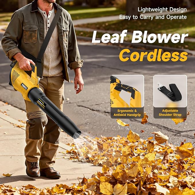 Leaf Blower Cordless, 650CFM Electric Leaf Blowers with 2 x 5.2Ah Batteries and Charger, 3 Speed Modes, 1 x Adjustable Shoulder Strap, Powerful Snow Blowers for Lawn Care, Patio, Dust, Blowing Leaves