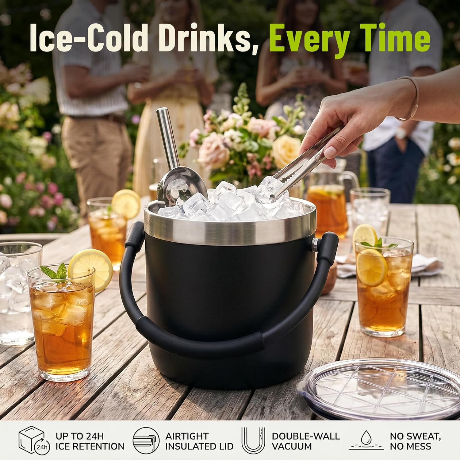 256 oz / 7L Insulated Ice Bucket with Lid and Handle, Stainless Steel Beverage Bucket for Beer, Wine & Champagne, Double Wall Vacuum Cooler for Parties, Patio & Outdoor Entertaining