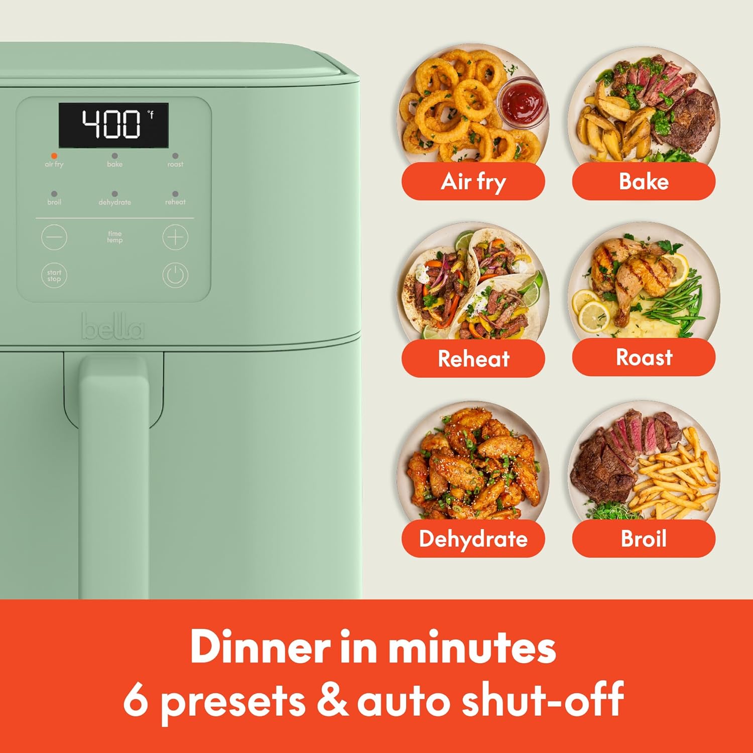 6 Qt Slim Air Fryer,  Adjustable Temperature, 6 Preset Cooking Options, 60 Min Auto Shutoff w Audible Tone, 5lb Capacity