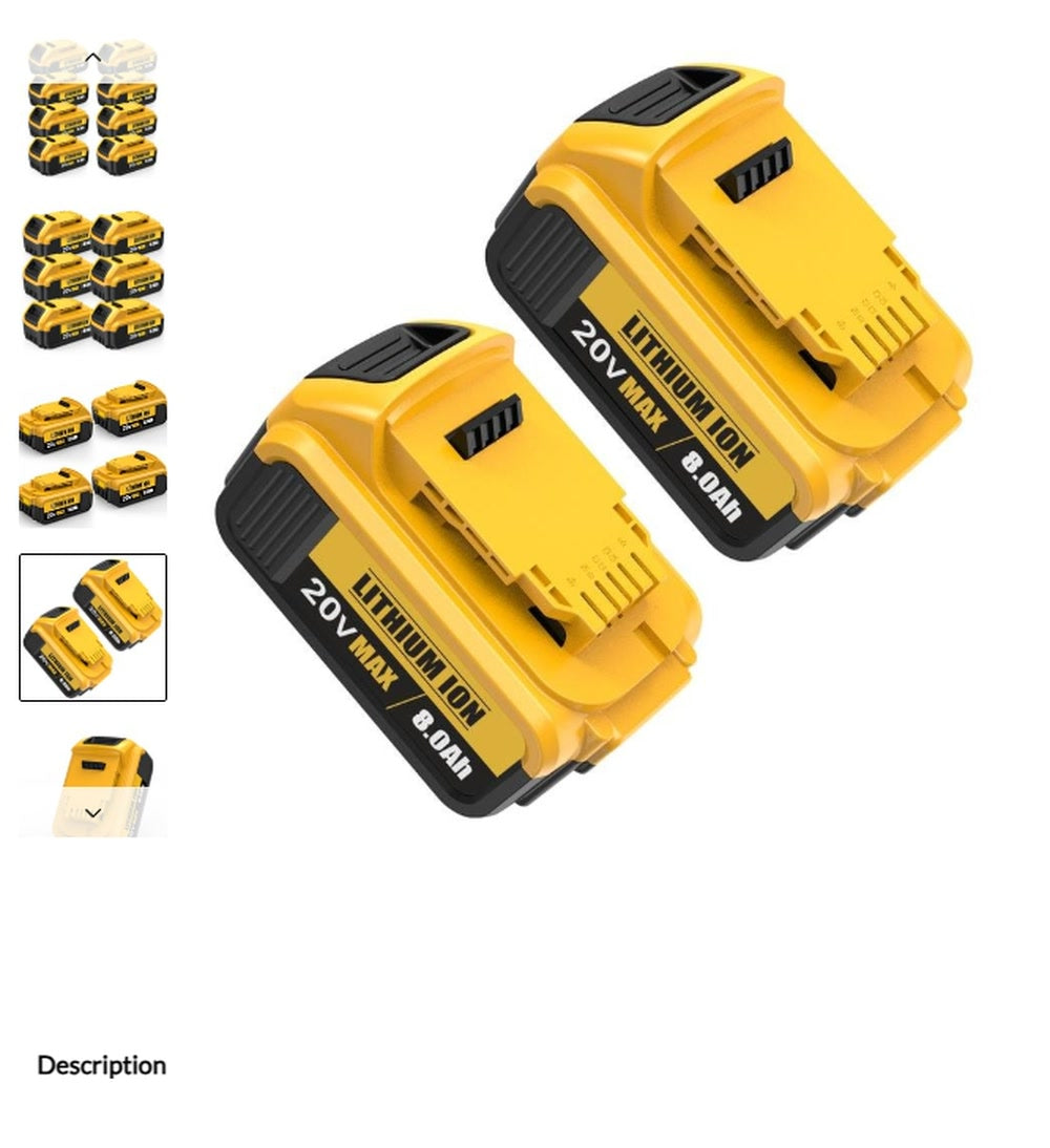 8.0Ah Lithium Replacement Battery 2-Pack Compatible with DeWalt 20V Tools product view